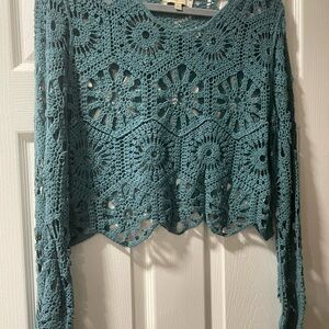 Rebellion Green Cropped Cut Out Long Sleeve Blouse
